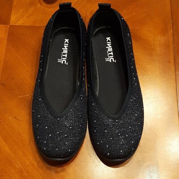 Kinetic Navy Beaded Sparkly Cloth Flats - Picture 3 of 8